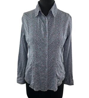 Jach's Quality Blue Button Down Shirt Floral Print Long Sleeve Size S Small